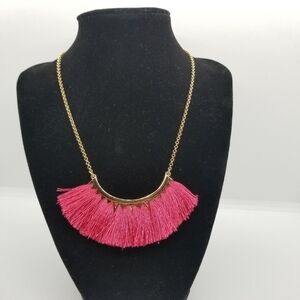 Stella & Dot Eden Fringe Necklace gold tone and hot pink